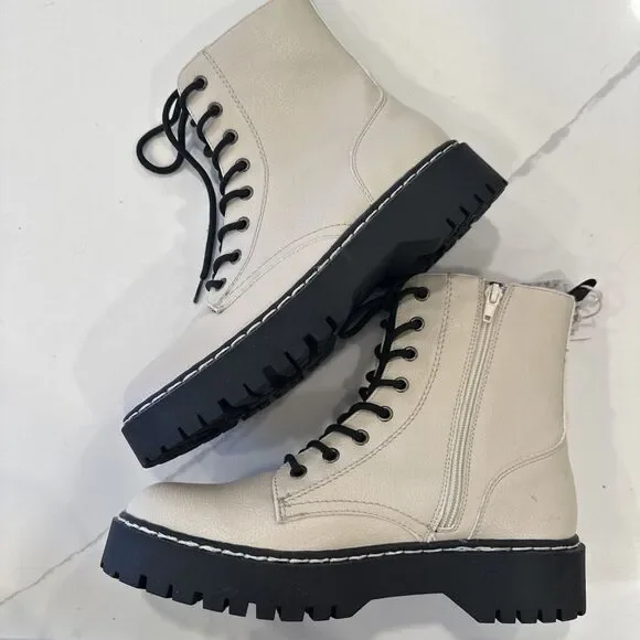 NWT Sincerely Jules Boots Combat military Chunky HARLEY Ivory Boots size 9 - Picture 8 of 12